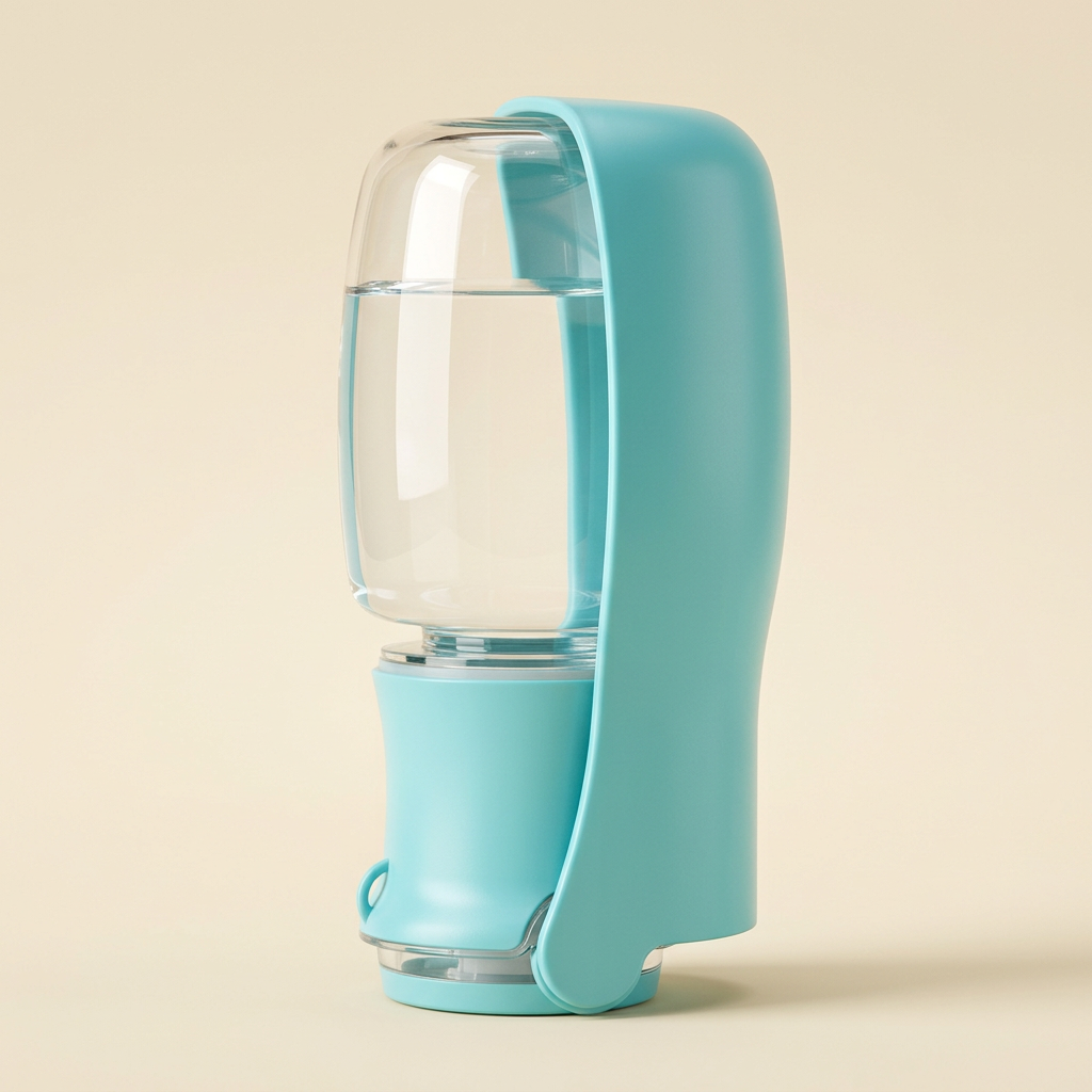 Refined studio image of the turquoise pet water bottle